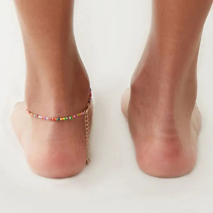Boho Seashell Beaded Ankle Bracelet Anklet in Solid Copper
