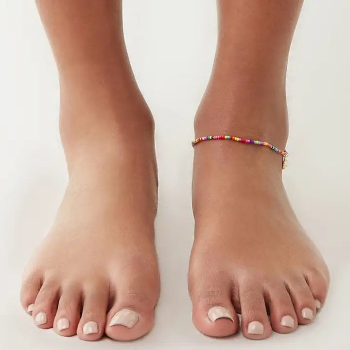 Boho Seashell Beaded Ankle Bracelet Anklet in Solid Copper