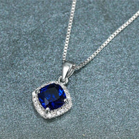 Exquisite Fashion Square Blue Zircon Pendant Necklace Women Clavicle Necklace Valentine's Day Gift