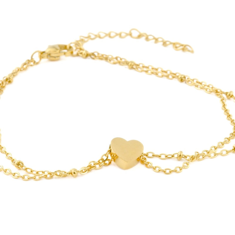 Layered Heart Anklet - Double Chain Heart Charm Anklet