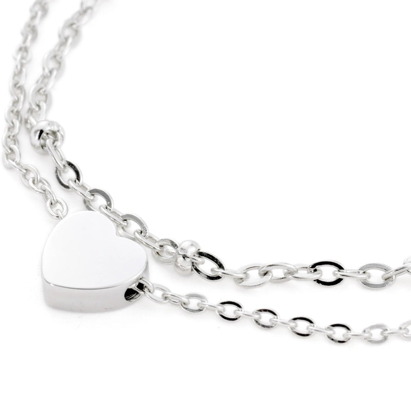 Layered Heart Anklet - Double Chain Heart Charm Anklet
