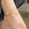 Layered Heart Anklet - Double Chain Heart Charm Anklet