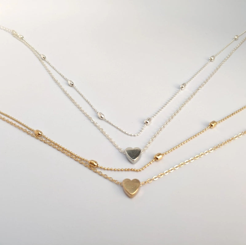 Layered Heart Anklet - Double Chain Heart Charm Anklet