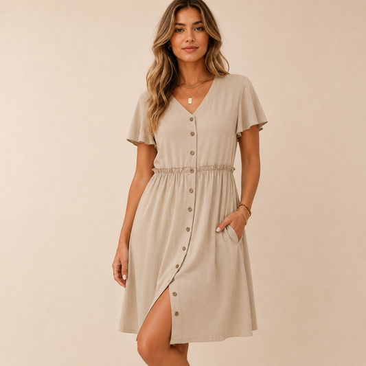 The Button Front Flutter Sleeve Dress