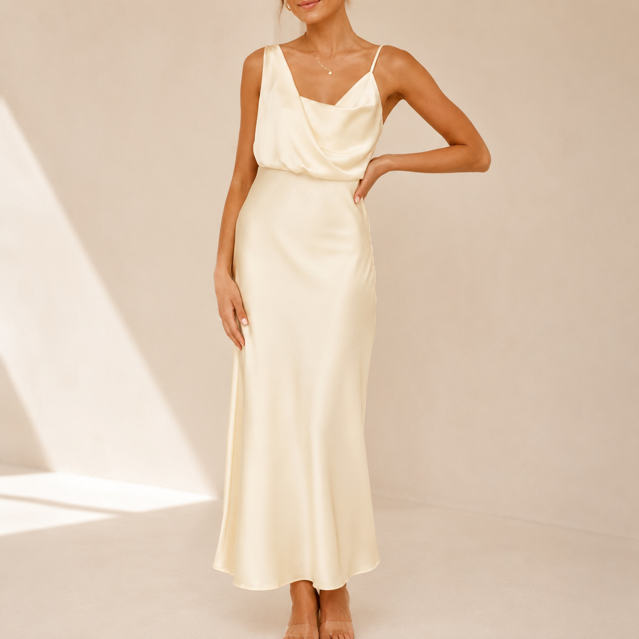 The Celeste Satin Midi Dress