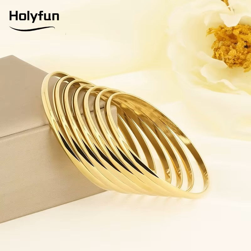 Bangle Glossy 18K Gold Plated Stainless Steel Bangle Bracelet for Women