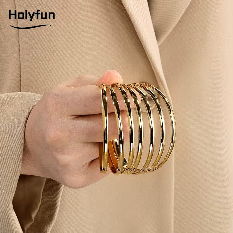 Bangle Glossy 18K Gold Plated Stainless Steel Bangle Bracelet for Women