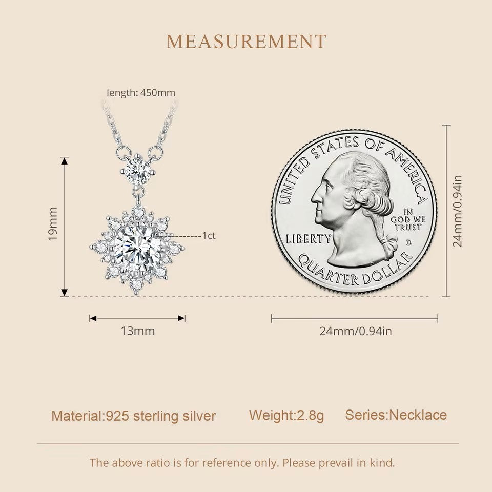 Close-up view of the intricate clear cubic zirconia stones in the silver snowflake pendant