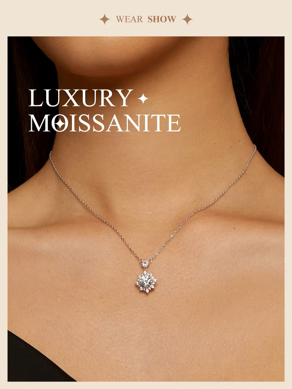 Iconic Platinum Diamond , 2CT Snowflake Necklace, 925 Sterling Silver with Rhodium plated NOURKANDI