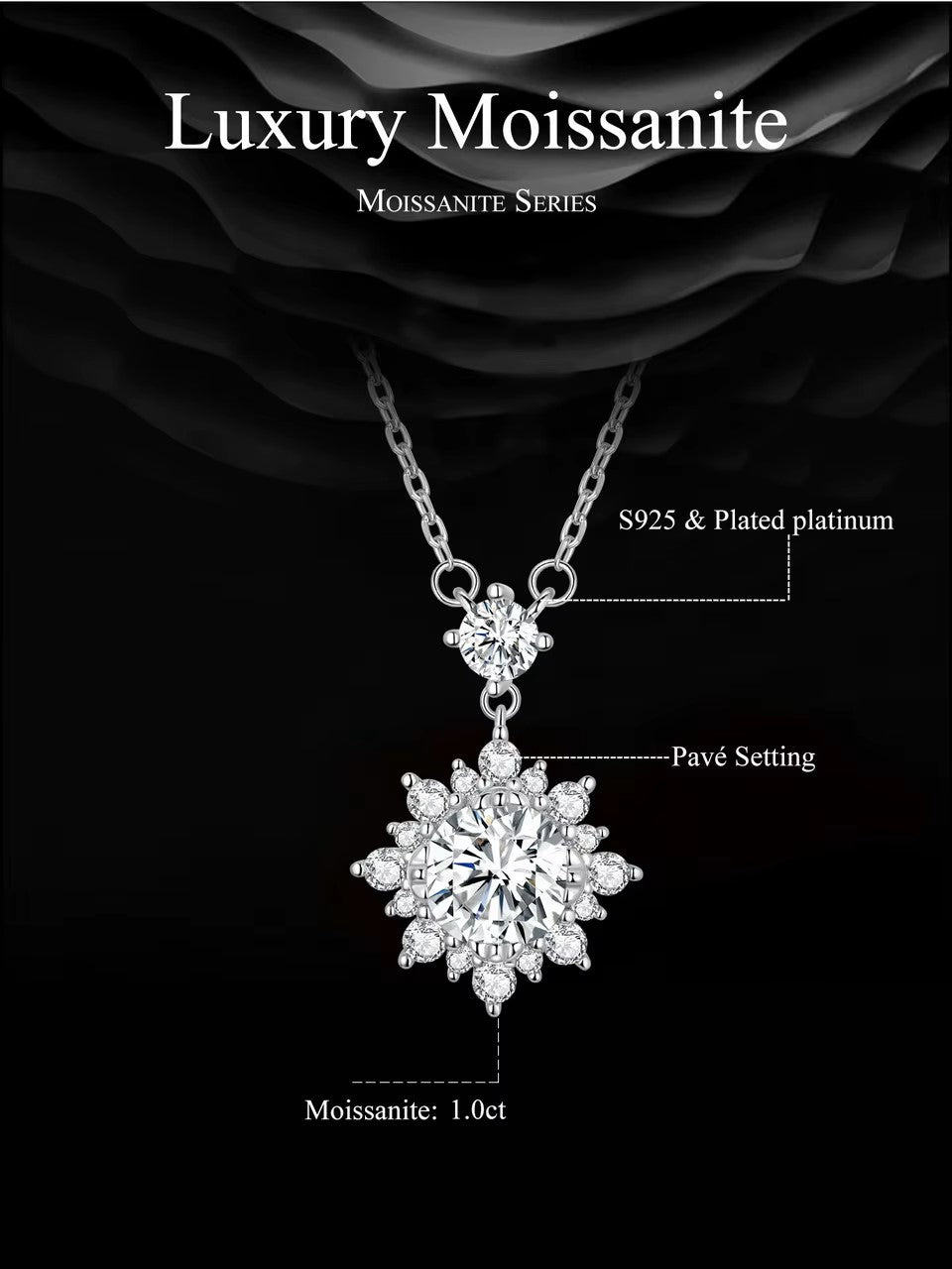 Iconic Platinum Diamond , 2CT Snowflake Necklace, 925 Sterling Silver with Rhodium plated NOURKANDI