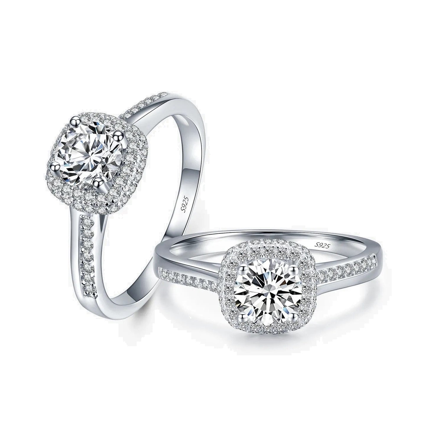 Genuine 925 sterling silver round clear cubic zirconia engagement ring on hand