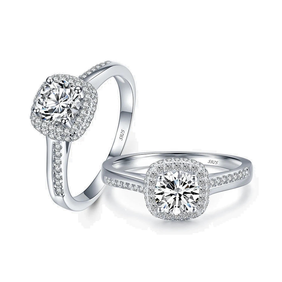 Genuine 925 sterling silver round clear cubic zirconia engagement ring on hand