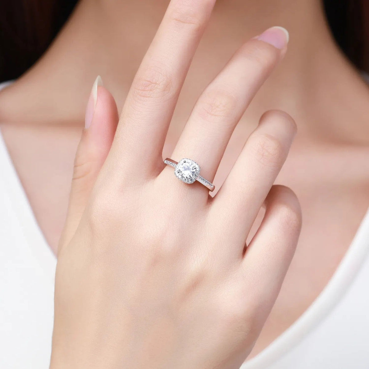 Genuine 925 sterling silver round clear cubic zirconia engagement ring on hand