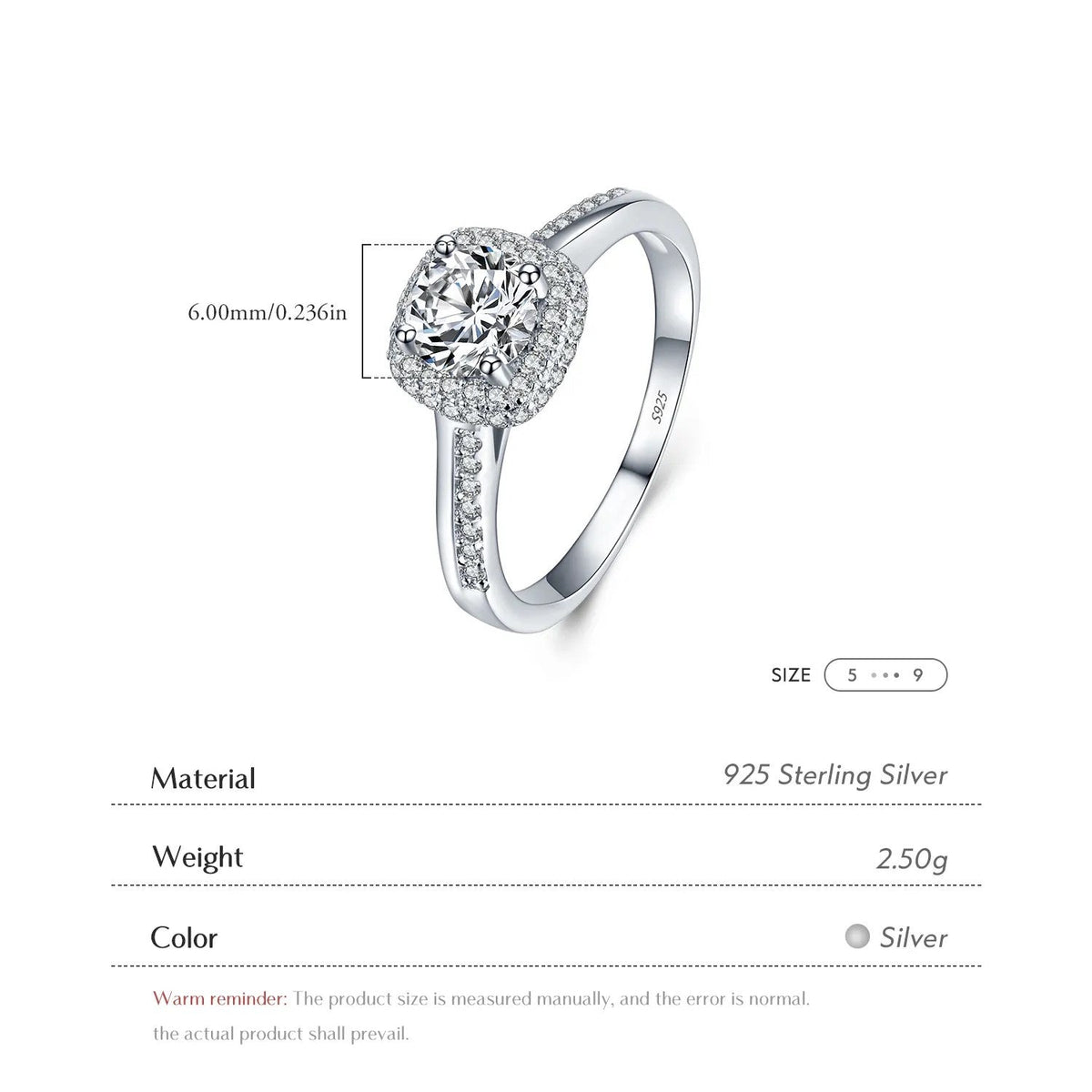 Genuine 925 sterling silver round clear cubic zirconia engagement ring on hand