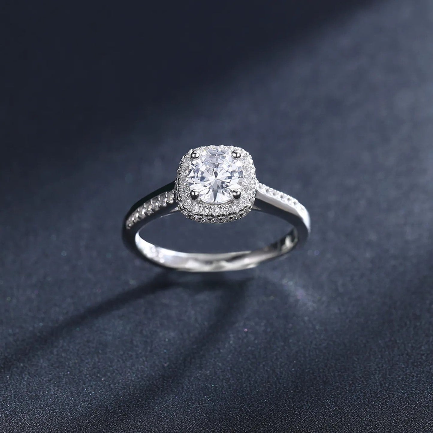 Genuine 925 sterling silver round clear cubic zirconia engagement ring on hand