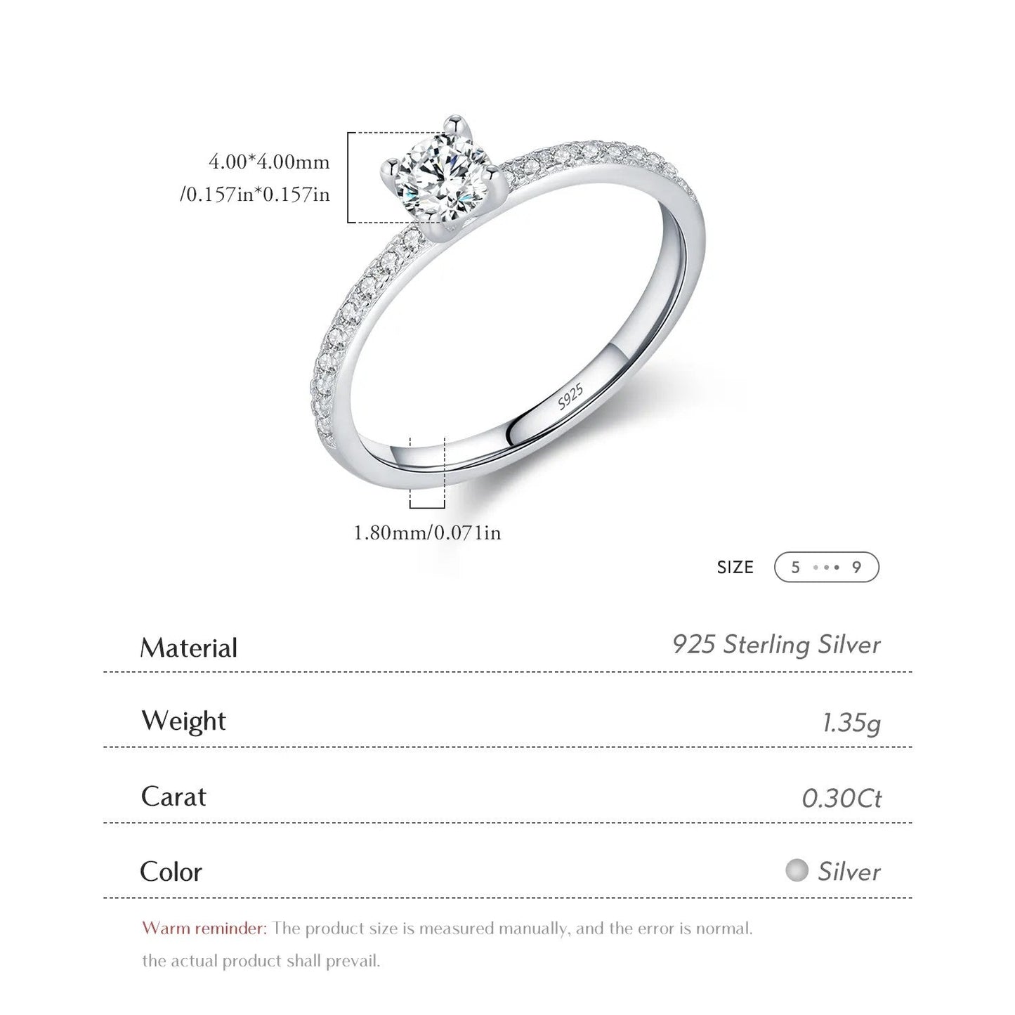 Promise Rings for Her, Wedding Ring, D Color Round Engagement Rings for Women, 925 Sterling Silver With Rhodium Plated NOURKANDI