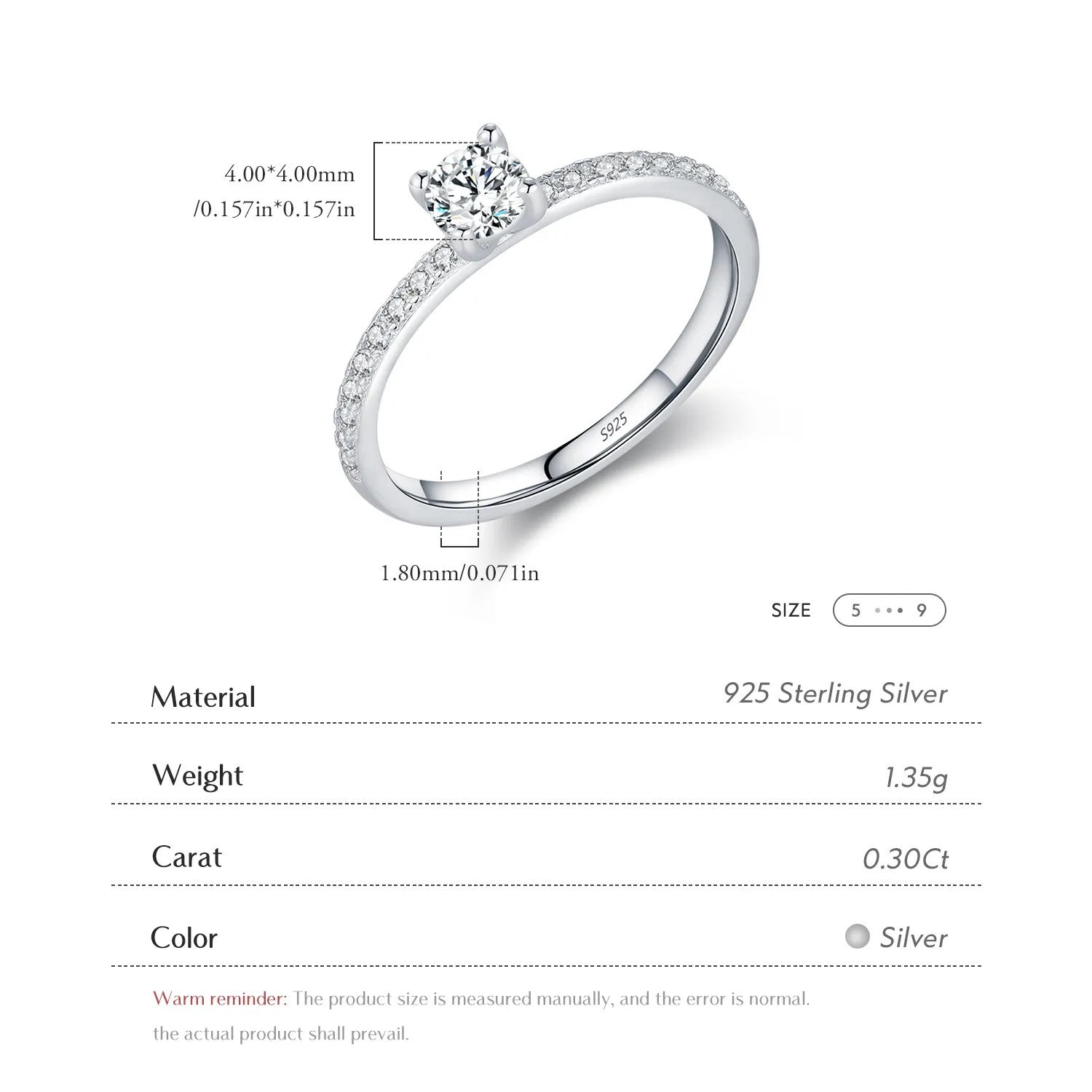 Promise Rings for Her, Wedding Ring, D Color Round Engagement Rings for Women, 925 Sterling Silver With Rhodium Plated NOURKANDI