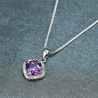 Exquisite Fashion Square Blue Zircon Pendant Necklace Women Clavicle Necklace Valentine's Day Gift